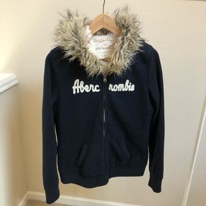 Abercrombie & Fitch Logo Sherpa Hoodie Navy